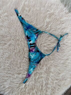 SO Tropical Teal Palm Tie-Side Bikini Bottom